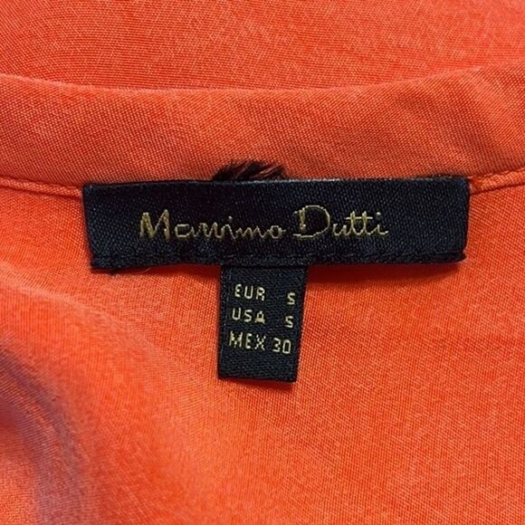 Massimo Dutti Dress Women Small Orange Sleeveless Pleat Front Keyhole Midi Party - Picture 5 of 5